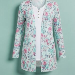 Michelle Mae Mint Floral Cardigan – Pink & Blue Soft Knit Layering Piece